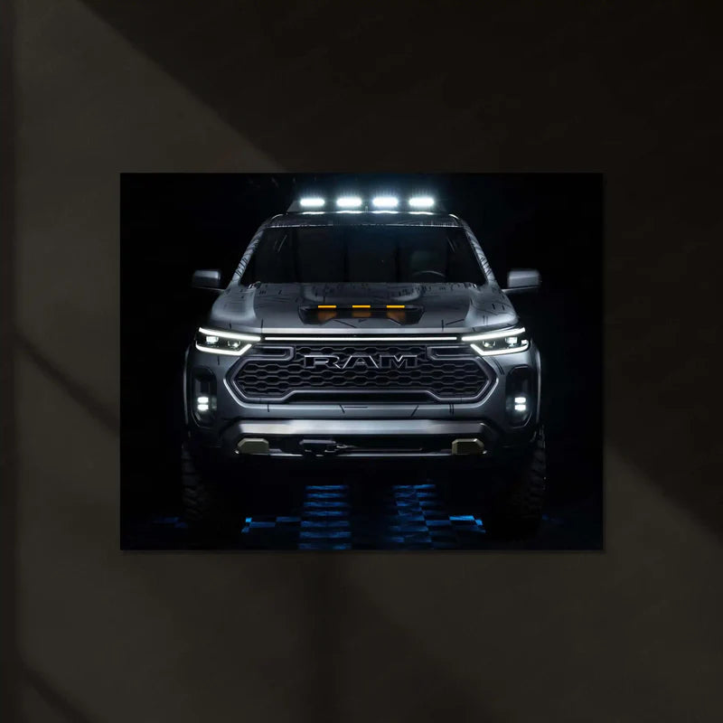 RAM Dakota Beast Mode – Rugged Pickup Truck Neon LED Metal Poster | Off-Road Power Wall Frame