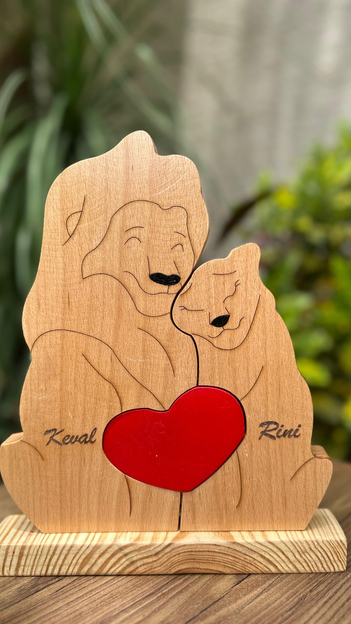 Wooden engraving Lion Family of 2