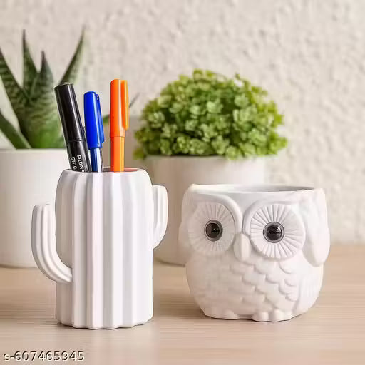 Plastic Pen Pencil Holder in Owl & Cactus Shape