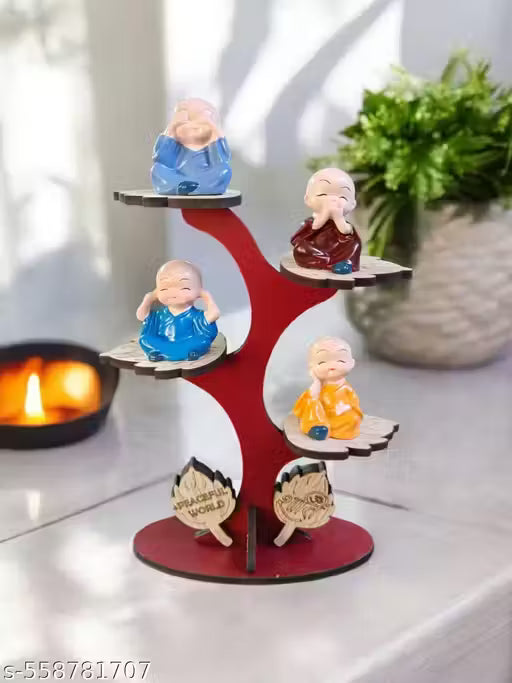 HANDCRAFTED BABY MONK SHOWPIECE WITH WOODEN DESIGN BASE