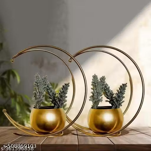 Moon Shape Vase Gold Metal Moon Shape Flower Pot