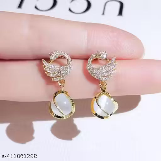 Pearl Gold Plated style Peacock and white Earring