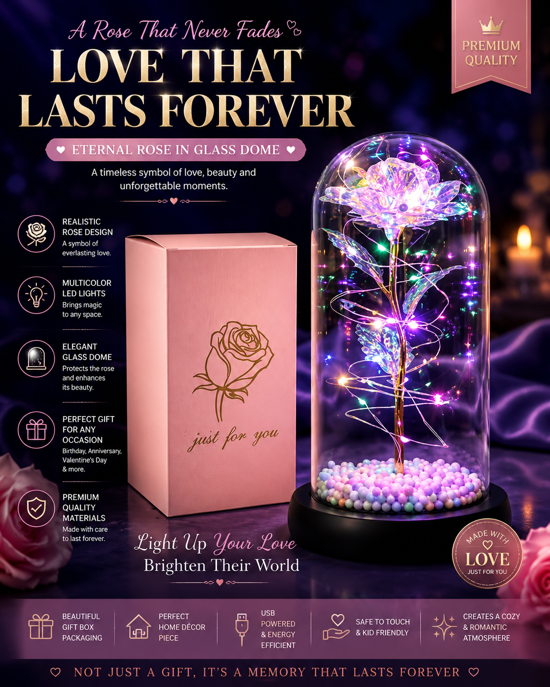 Eternal Rose LED Glass Dome