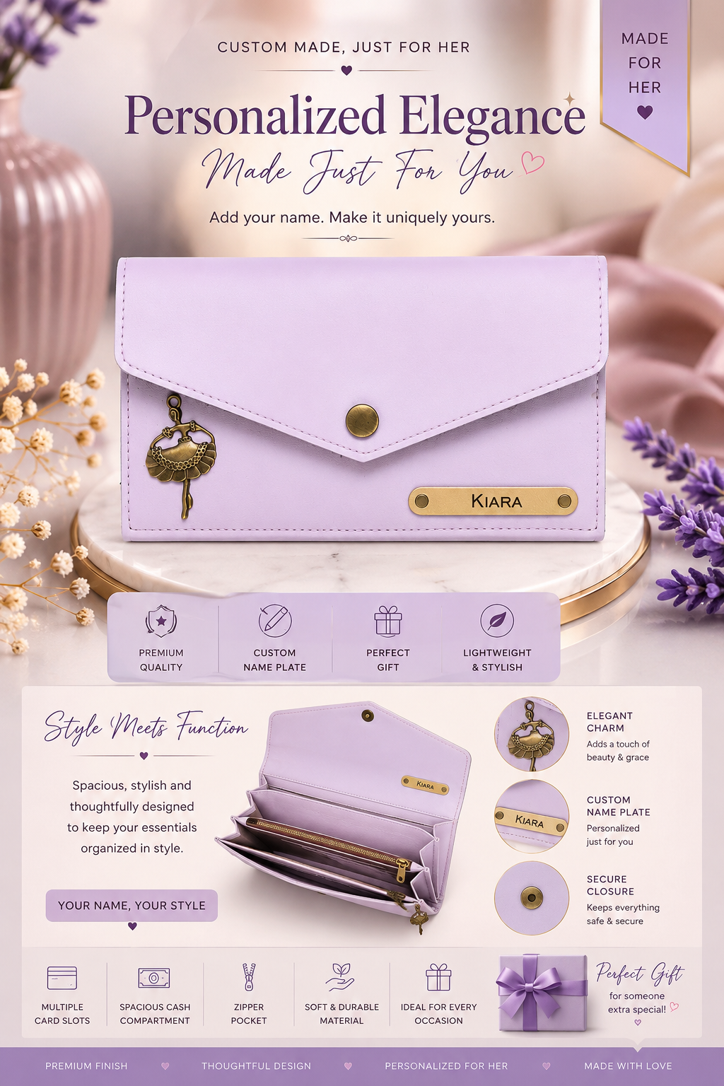 Personalized Women's Premium Wallet – Lavender Edition