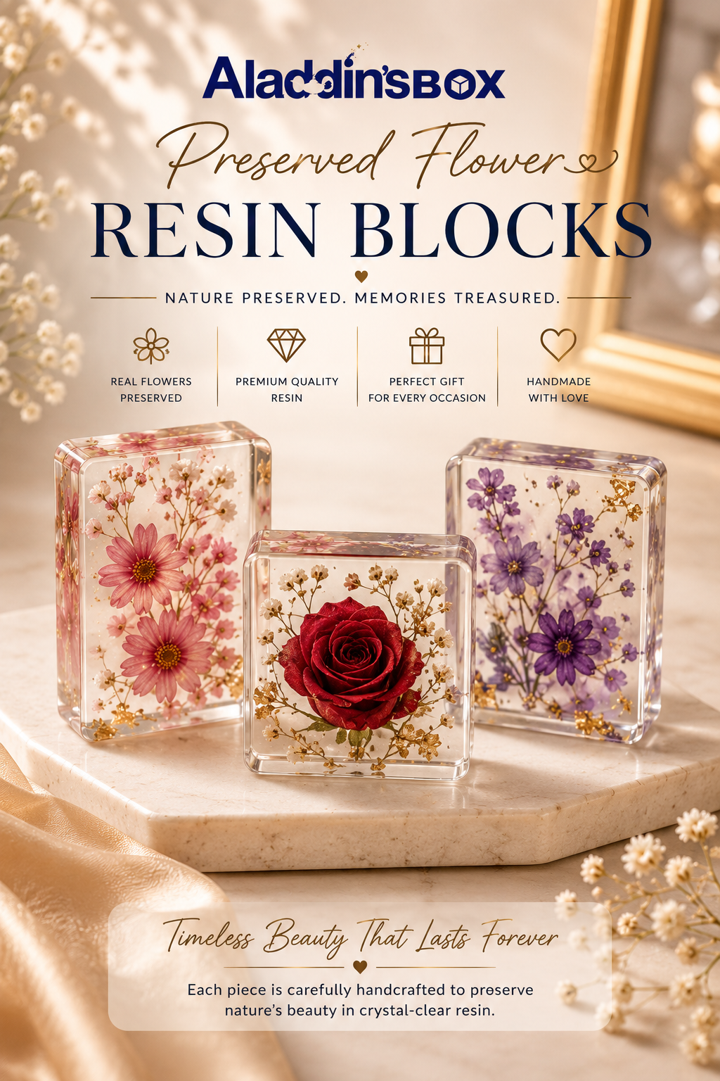 Preserved Flower Resin Block