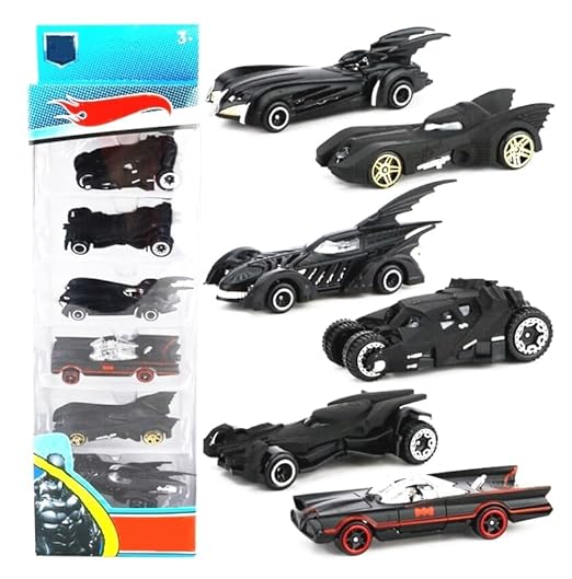 Black Super Hero Mini Metal Die Cast Car Set – Pack of 6 Toy Racing Vehicles