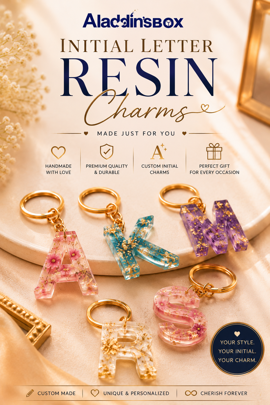 Personalized Initial Letter Resin Charm