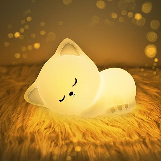Silicon Pink Cat Lamp Kitty Night Light, 7 Color Changing LED Lamp