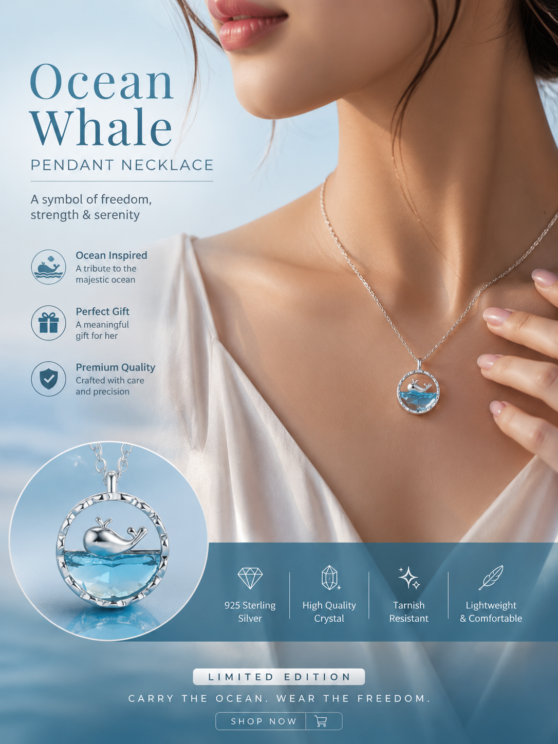 Ocean Whale Crystal Pendant Necklace 🌊🐋
