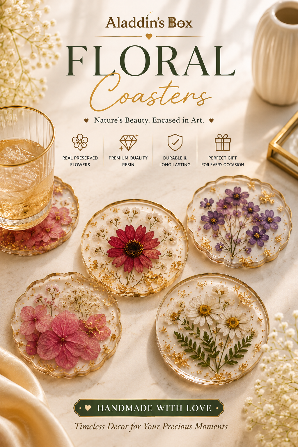 Handmade Floral Resin Coasters