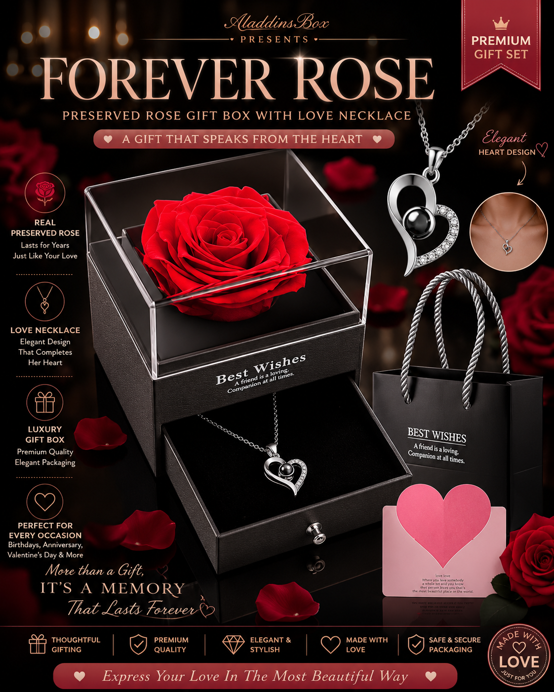 Forever Rose Gift Box with Love Necklace