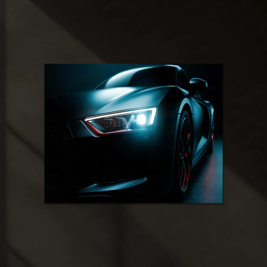 Audi R8 Neon LED Metal Poster | V10 Supercar Wall Art | Red & White Performance Glow Frame