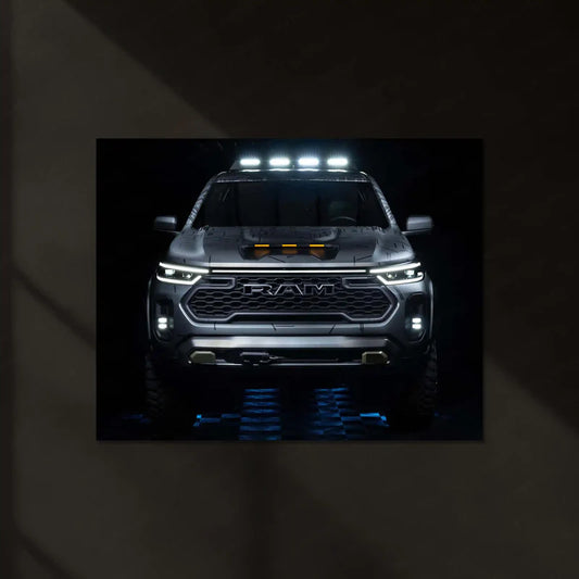 RAM Dakota Beast Mode – Rugged Pickup Truck Neon LED Metal Poster | Off-Road Power Wall Frame