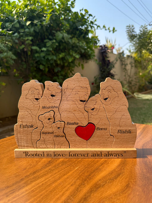 wooden engraving lion family of 7