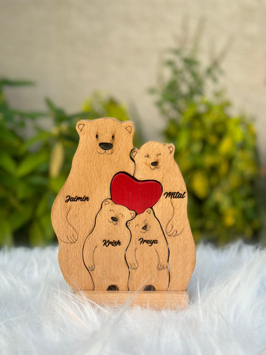 Wooden engraving Bear family of 4