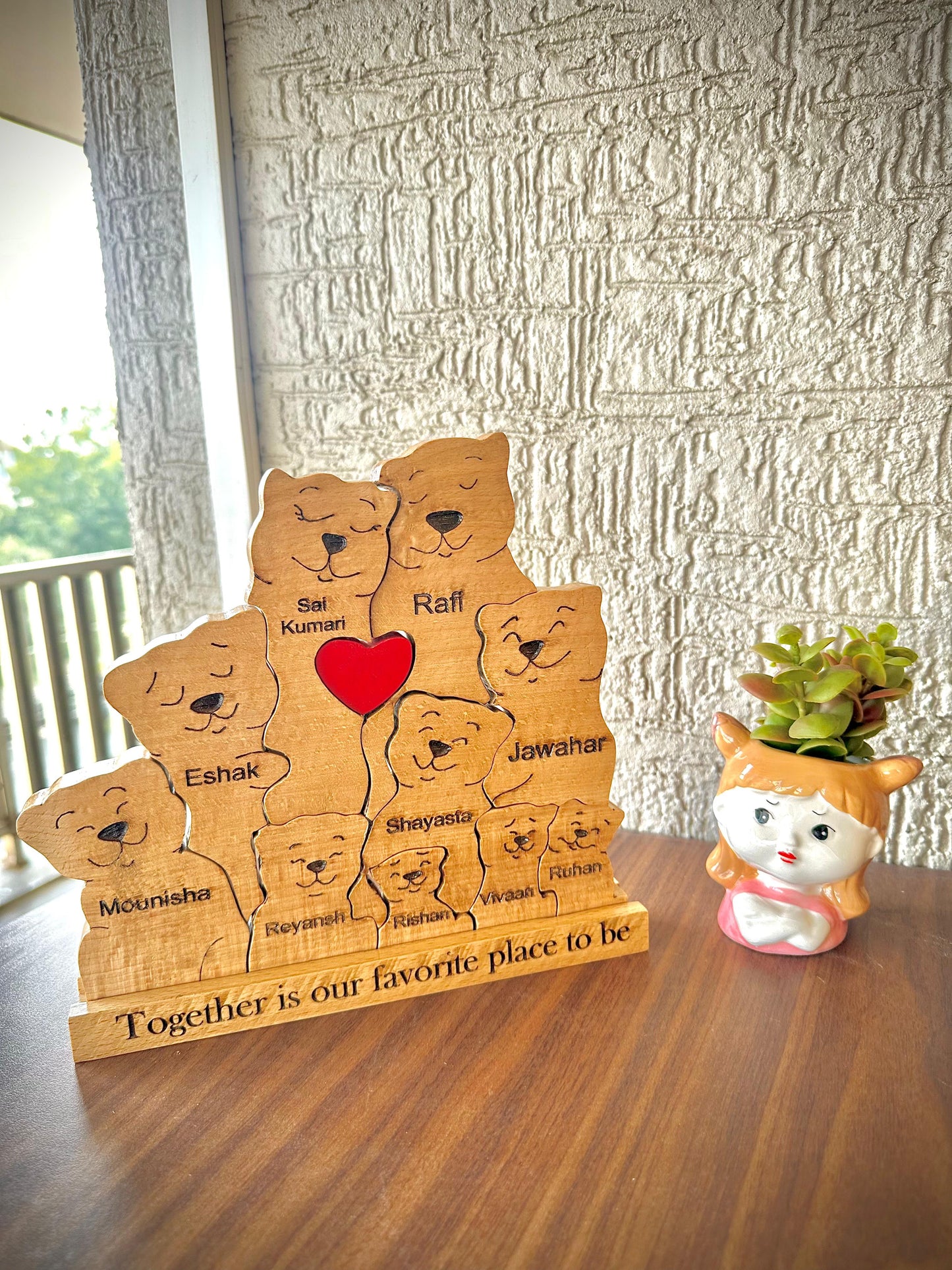 Wooden engraving bear family of 10