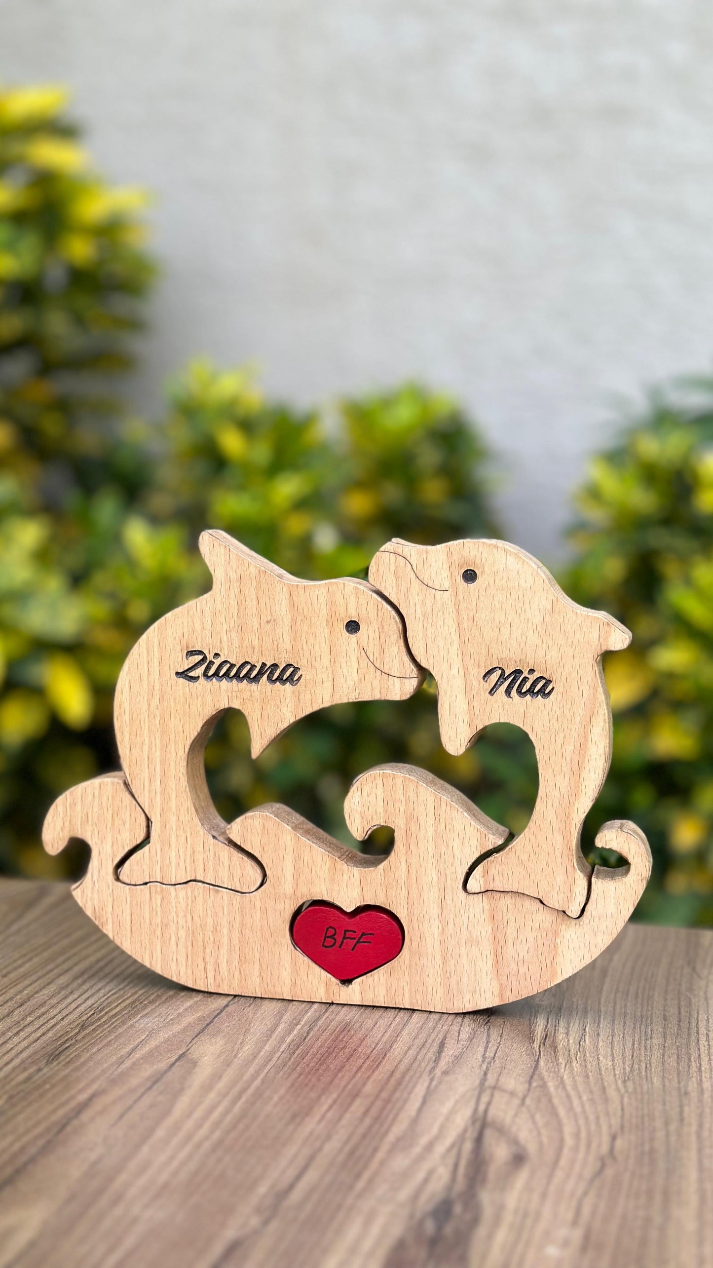 Wooden Engraving Dolphin Family of 2