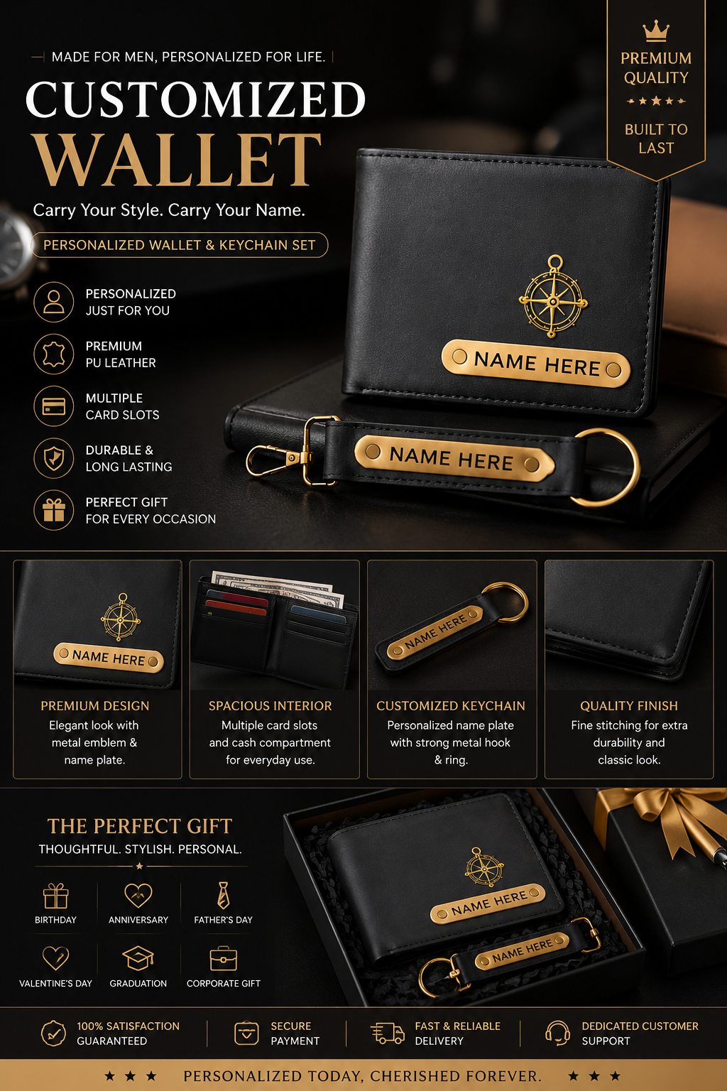 Personalized Men's Wallet & Keychain Gift Set