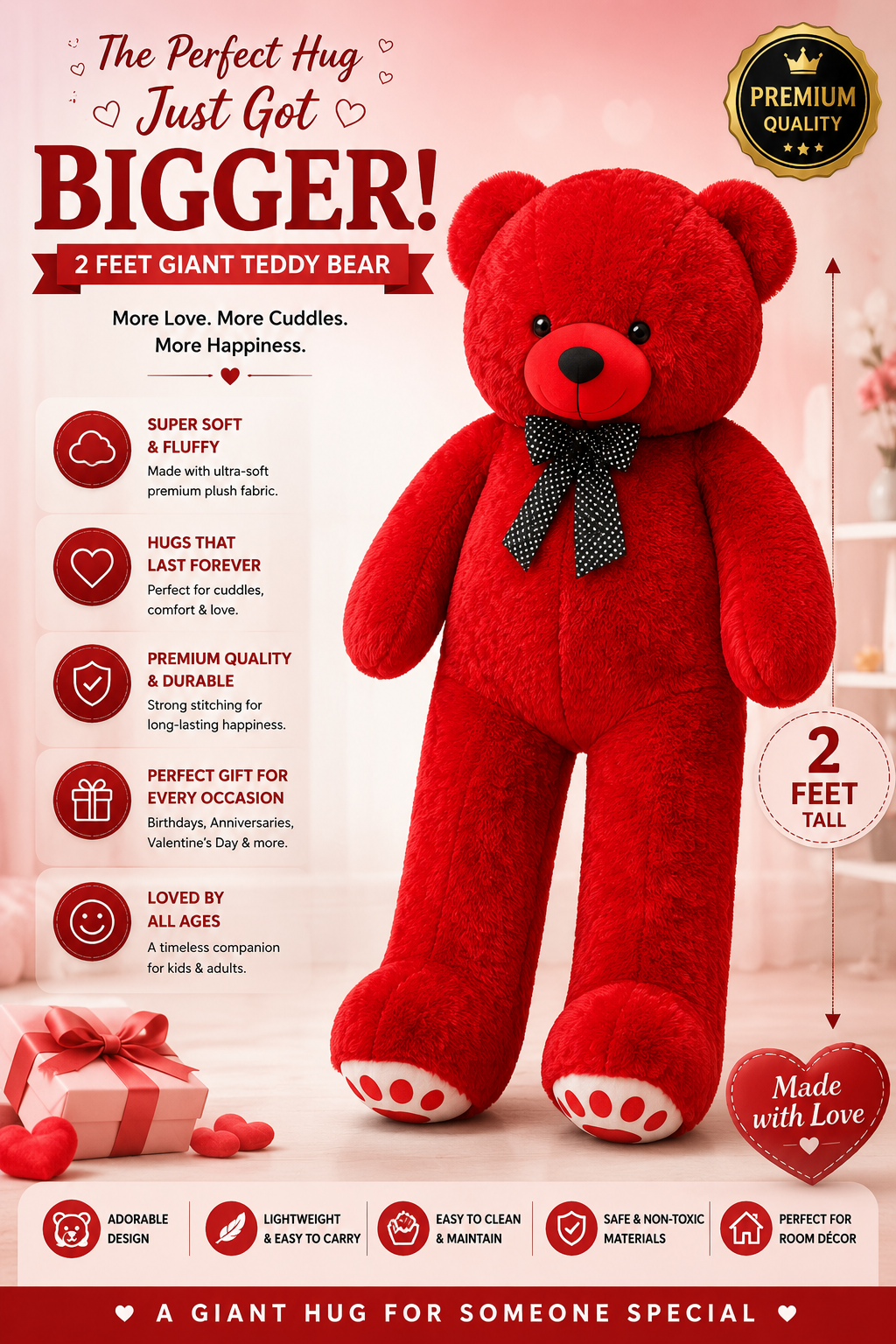 2 Feet Giant Red Teddy Bear