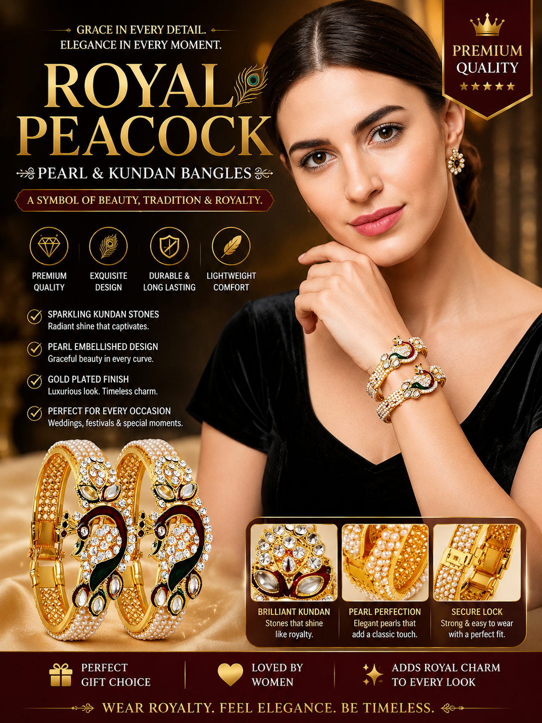 Royal Peacock Kundan Bangles