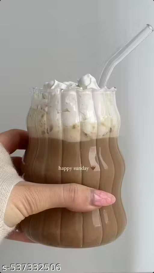 Premium Aesthetic Wave shape coffee tumblers with glass straw