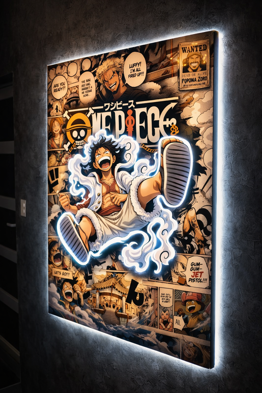 Gear 5 Luffy Neon LED Poster – Ultimate Freedom & Unbreakable Will Anime Wall Art
