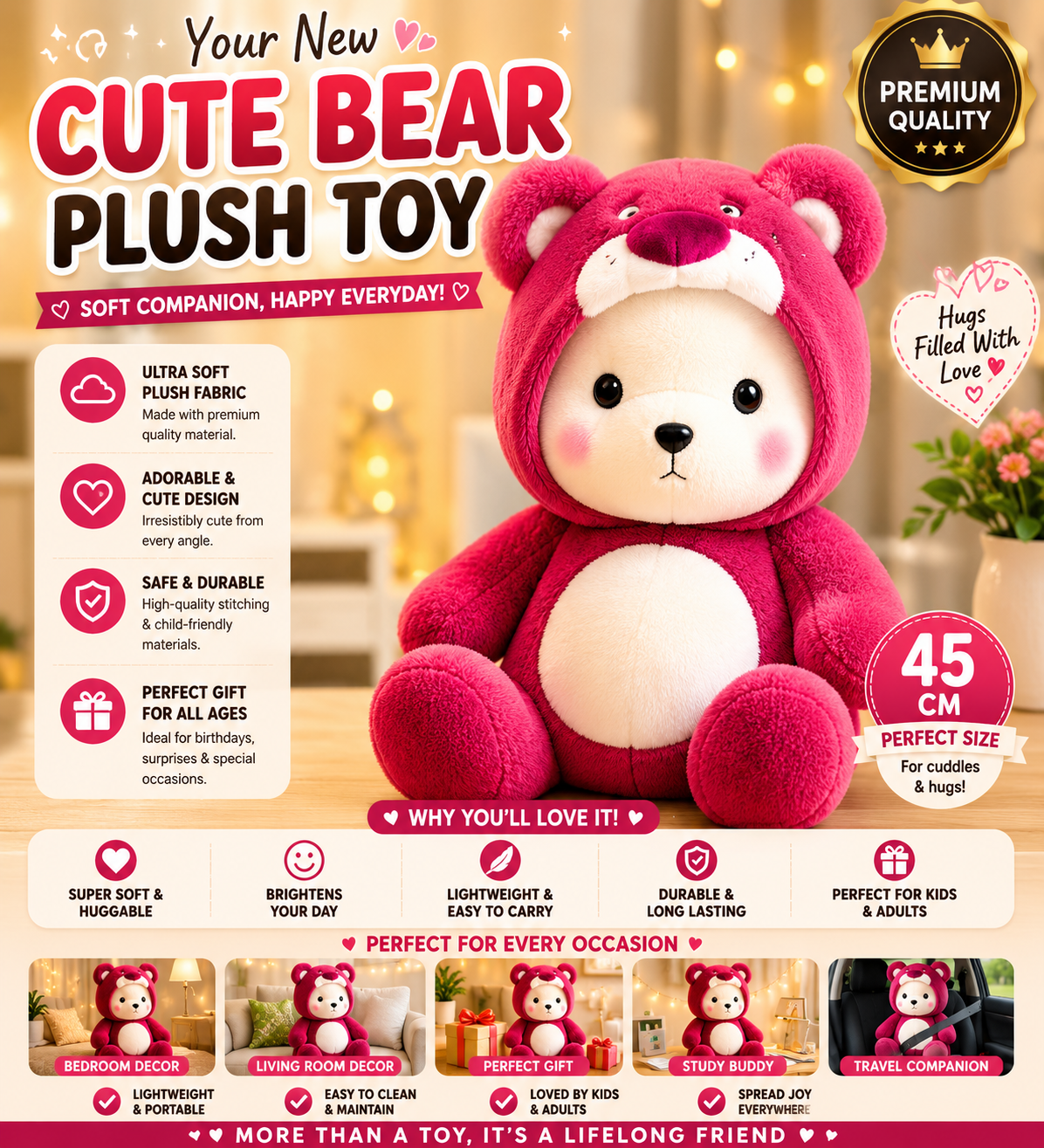 Pink Teddy Bear Plush Toy