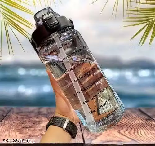 2 L Capacity Belt Straw Transparent Motivational Water Bottle