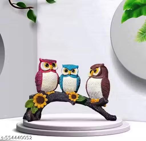 Multicolor Resin Owl Showpiece for Home Decor