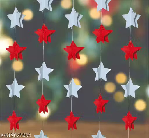 3D Star Paper Frills Christmas Decorations Garland Pack of 4