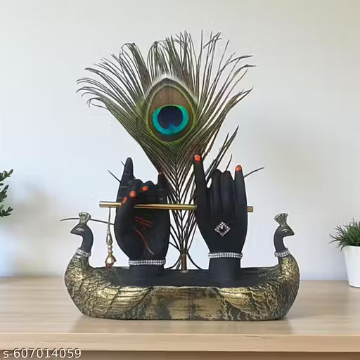 Double Peacock Antique Krishna Hand Showpiece