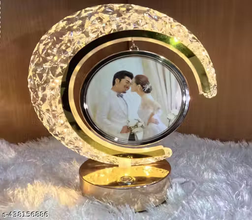 LED Half Moon Crystal Lamp Heart Photo Frame for Birthday, Anniversary & Wedding Gift Table Lamp,Night Lamp (22.5 cm)