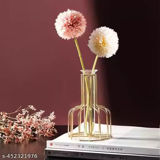 Glass Test Tube Vase with Metal Frame